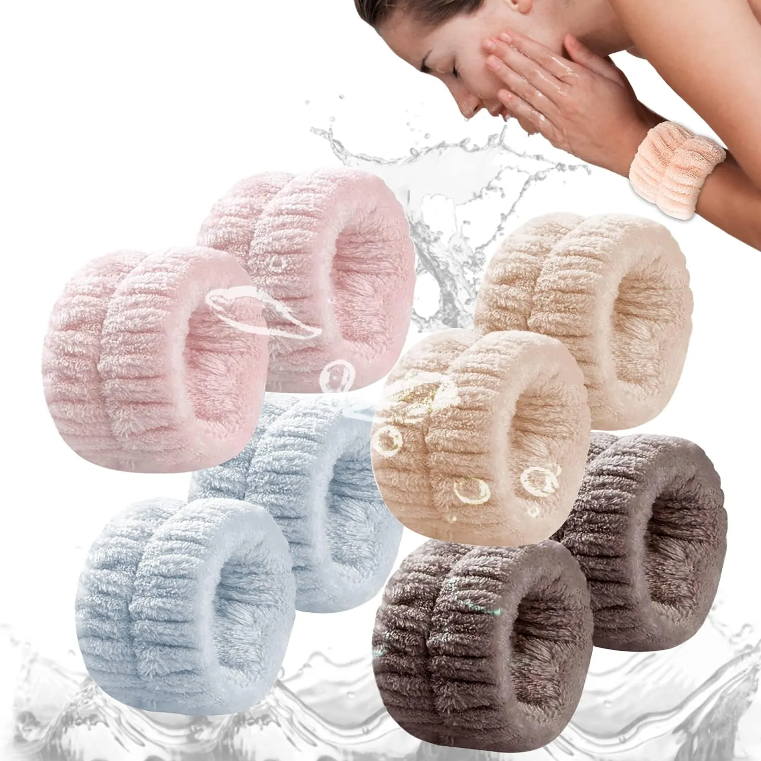 Absorbent Towel Wristbands,Wrist Spa Washband Microfiber Wrist Wash Towel Band for Washing Face & Hand Wash Sweatband Prevent Liquid from Spilling Down Your Arms