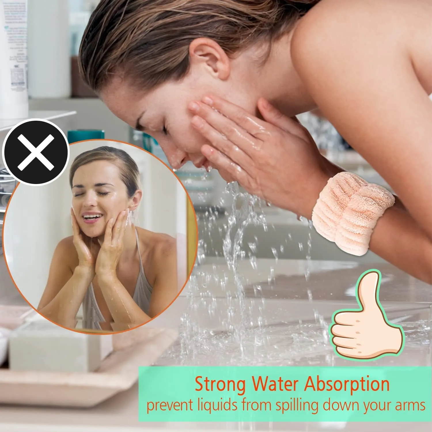 Absorbent Towel Wristbands,Wrist Spa Washband Microfiber Wrist Wash Towel Band for Washing Face & Hand Wash Sweatband Prevent Liquid from Spilling Down Your Arms