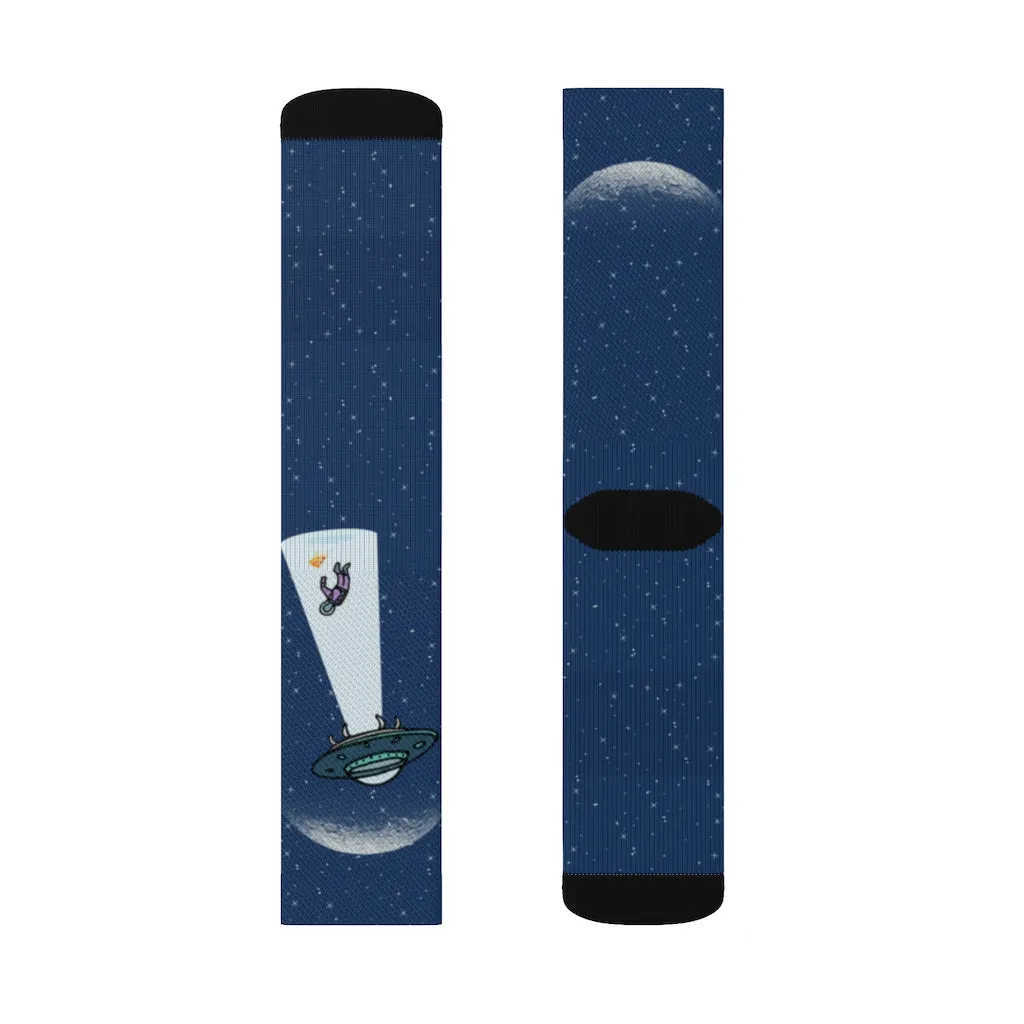 Alien Abduction with Pizza Fun Novelty Socks
