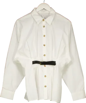 Anthropologie White Belted Buttondown Shirt UK 12