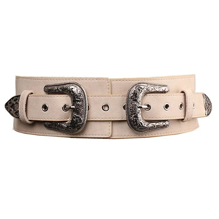 BAO XIU  Classic Style Double Aigo Silver Buckled Leather Belt