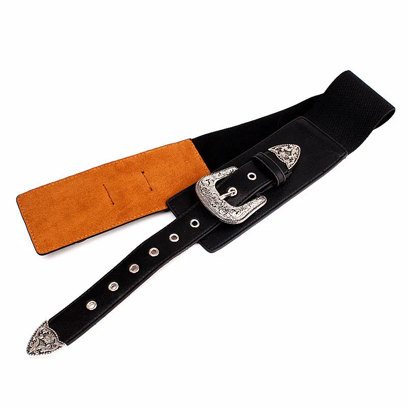 BAO XIU  Classic Style Double Aigo Silver Buckled Leather Belt