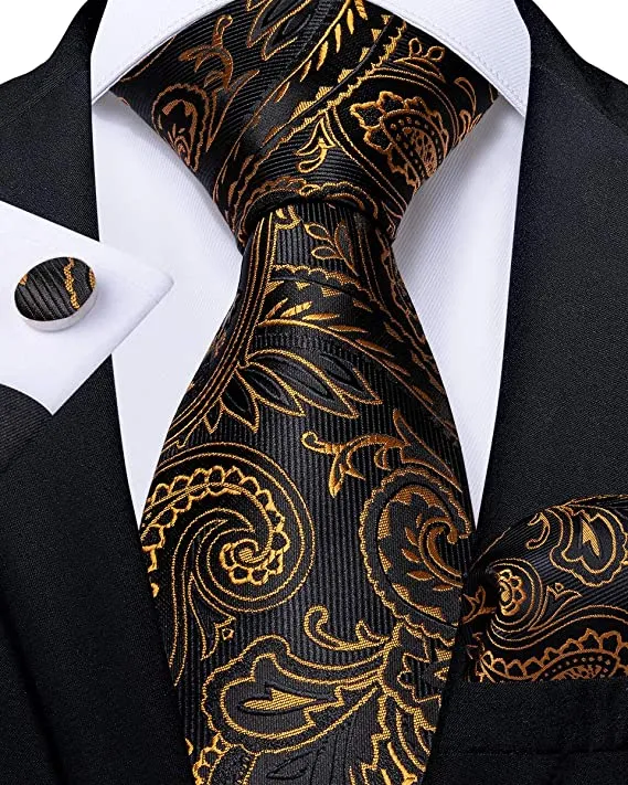 Black and Gold Paisley Necktie Set DBG213