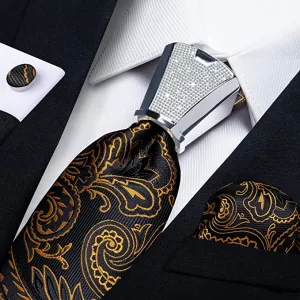 Black and Gold Paisley Necktie Set DBG213