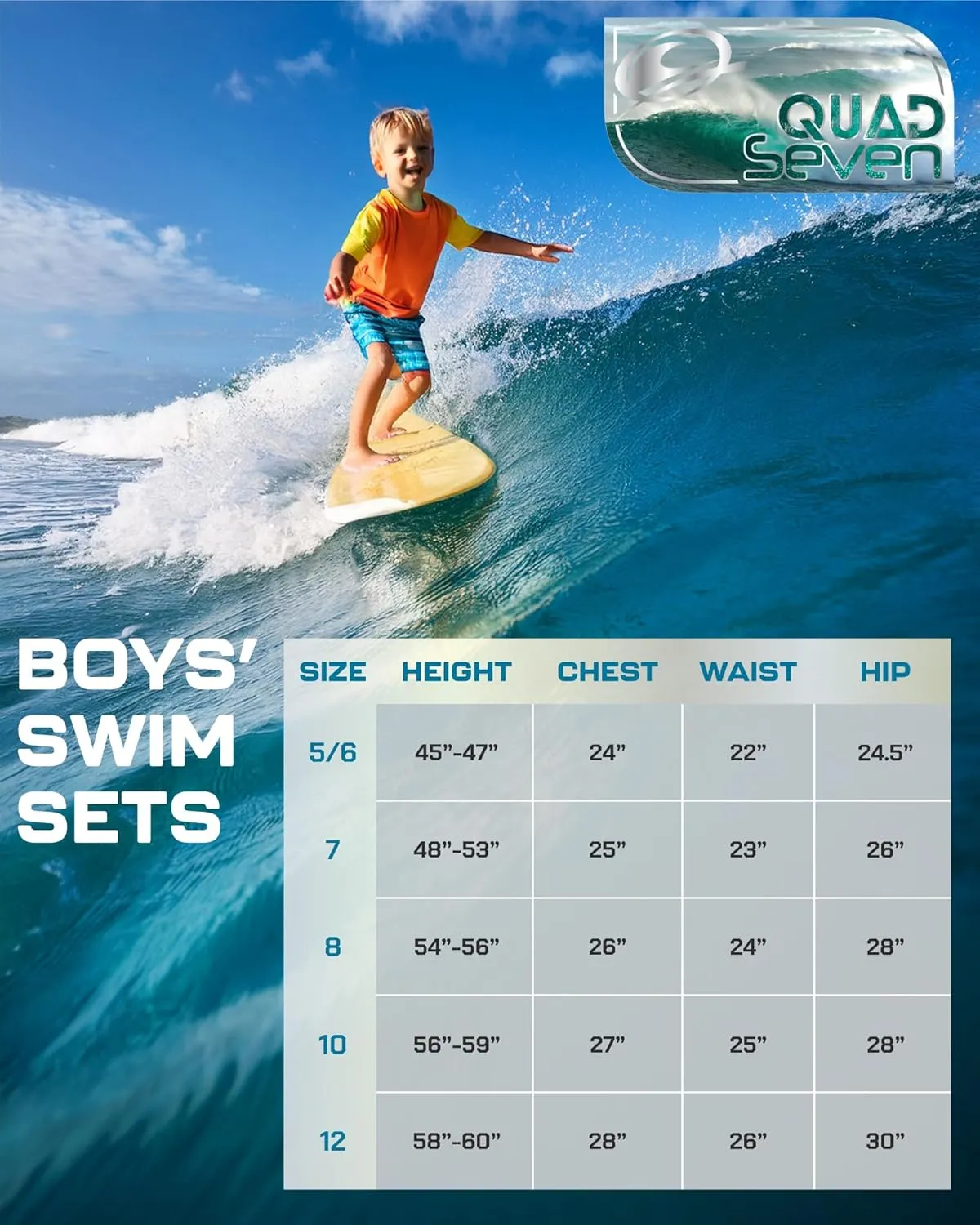 Boys Rash Guard Swimsuit Set - Kids Long Sleeve Bathing Suit Swimwear Sets (Sizes: 5-12)