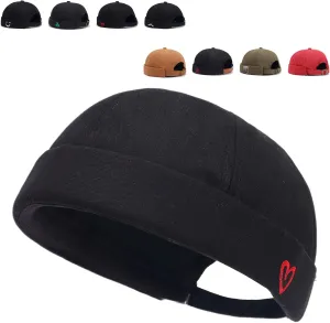 Brimless Hats for Men Brimless Caps, Rolled Cuff Retro Docker Hat for Womens with Adjustable Beanie Hat