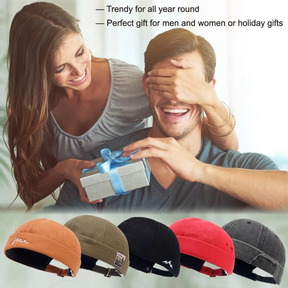Brimless Hats for Men Brimless Caps, Rolled Cuff Retro Docker Hat for Womens with Adjustable Beanie Hat