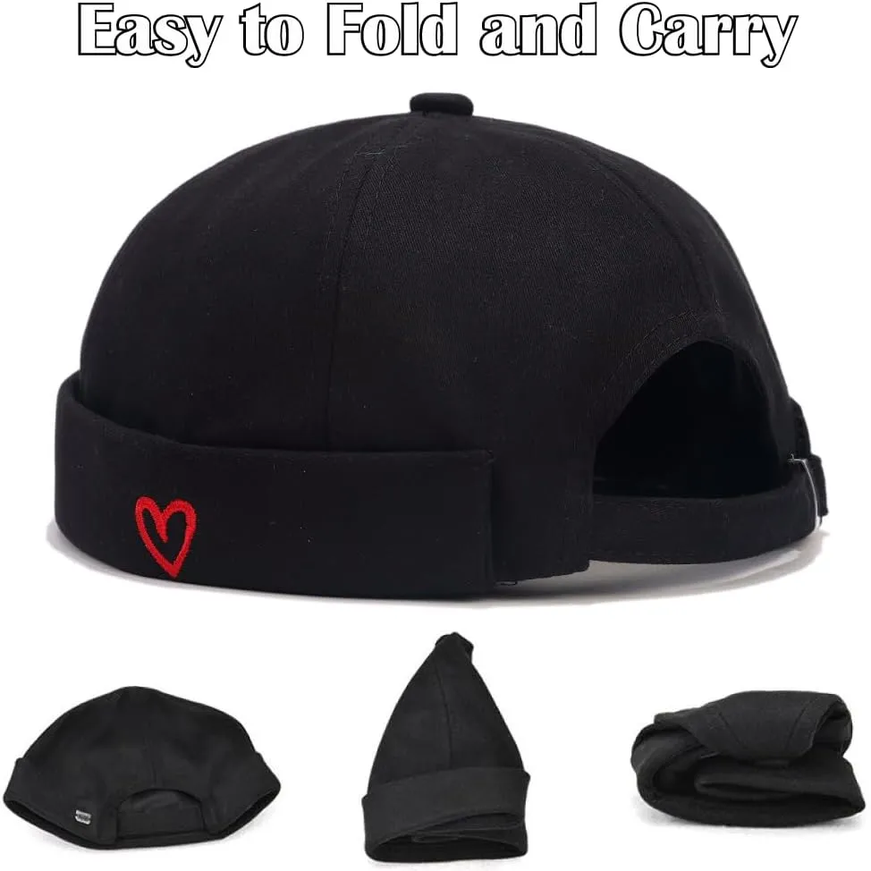 Brimless Hats for Men Brimless Caps, Rolled Cuff Retro Docker Hat for Womens with Adjustable Beanie Hat