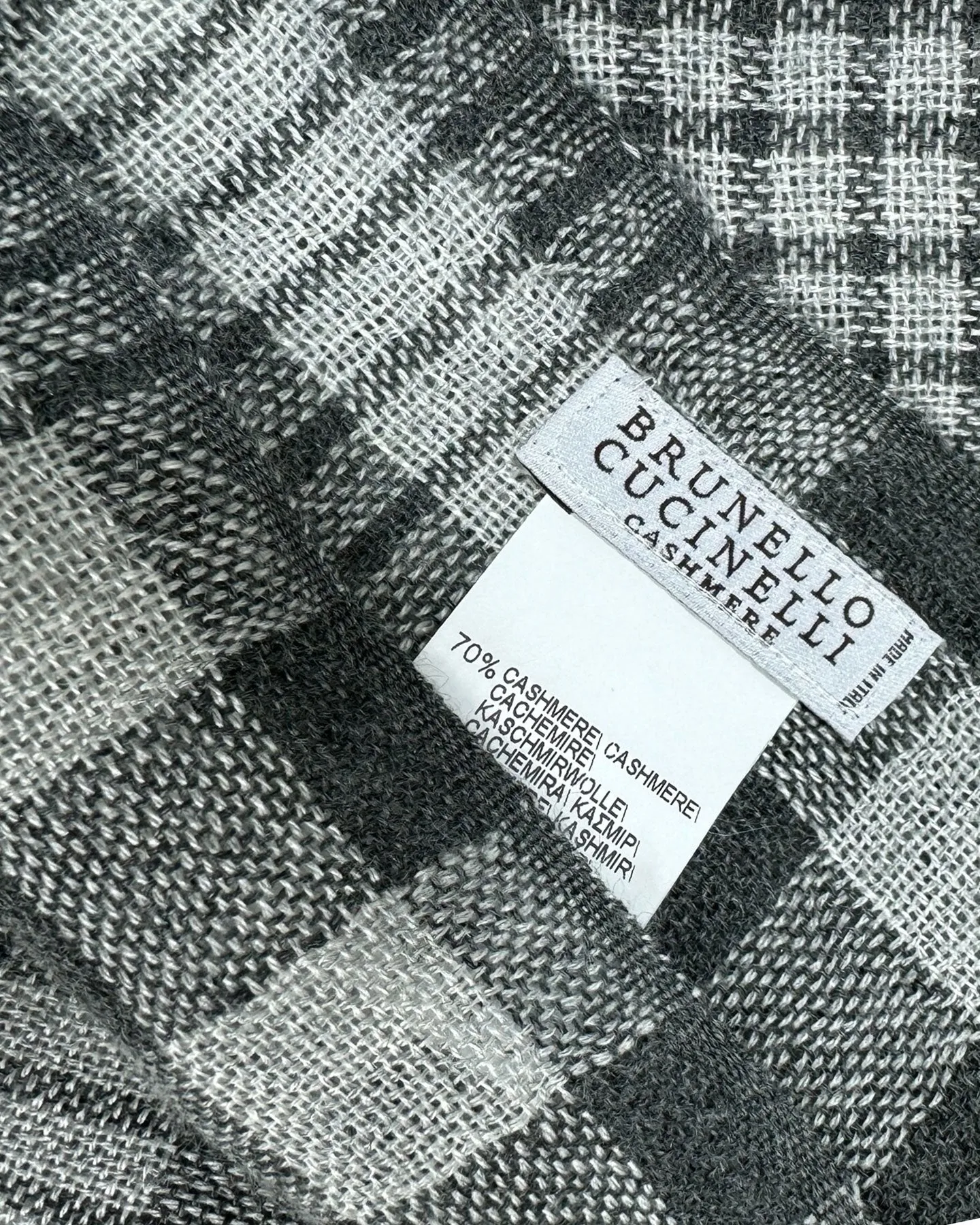 Brunello Cucinelli Scarf Black Gray Plaid - Cashmere Silk Men Shawl
