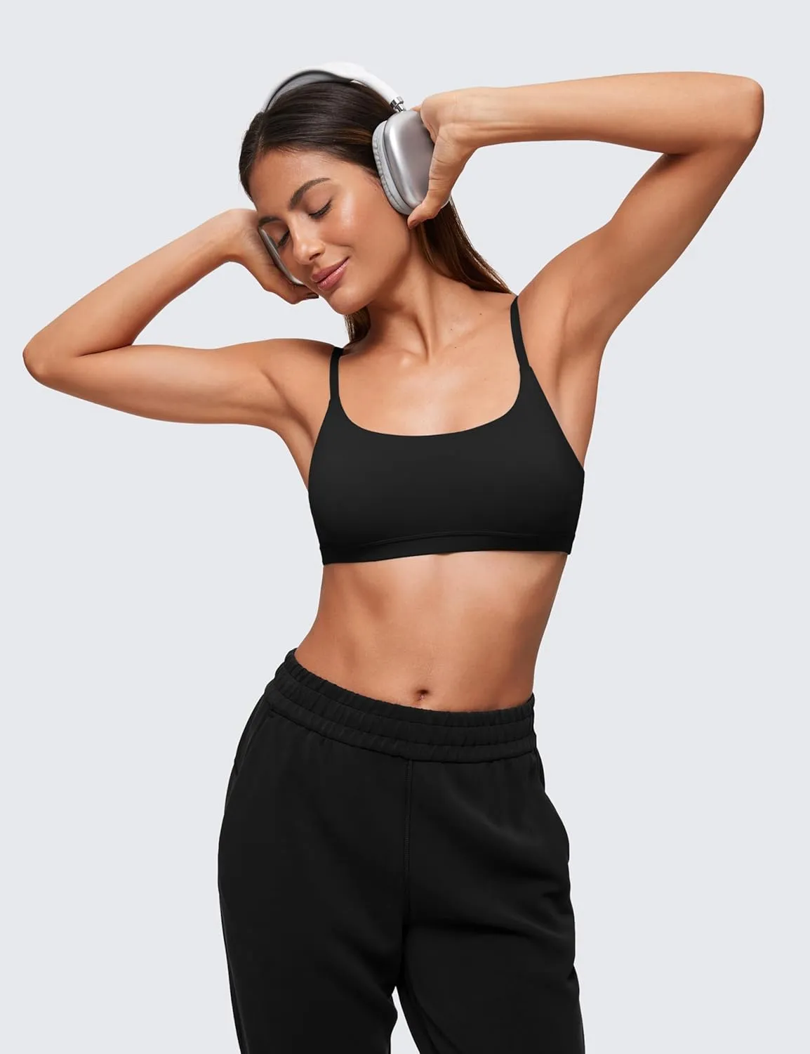 CRZ YOGA Softhold Women's Double Lined Bralettes - Scoop Neck Adjustable Straps Unlined Cami Wireless T-Shirt Everyday Bra