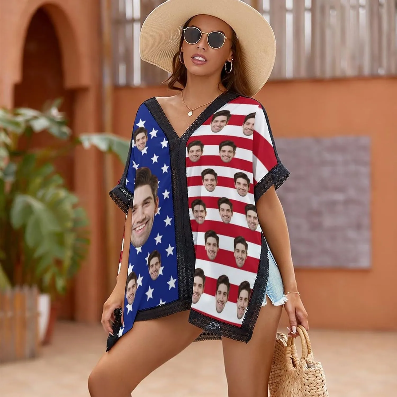 Custom Swimsuit with Face Personalized Bikini Sets for Women Matching Swim Top Bottom & Beach Cover Up for Swimwear