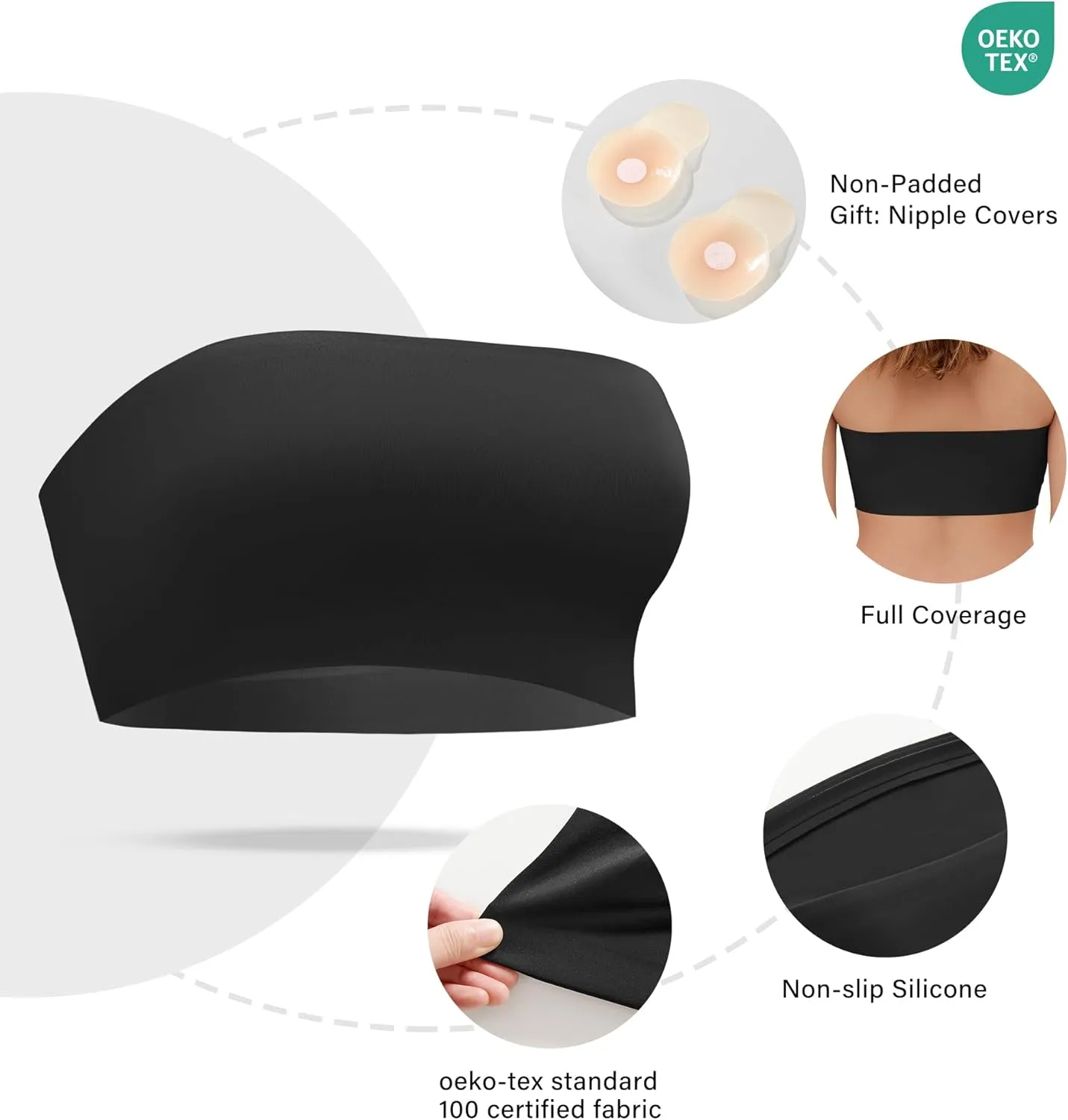 DEANGELMON Strapless Bras for Women Non-Slip Silicone Bandeau Seamless Tube Top Bralette Comfy Non Padded Stretchy Stylish