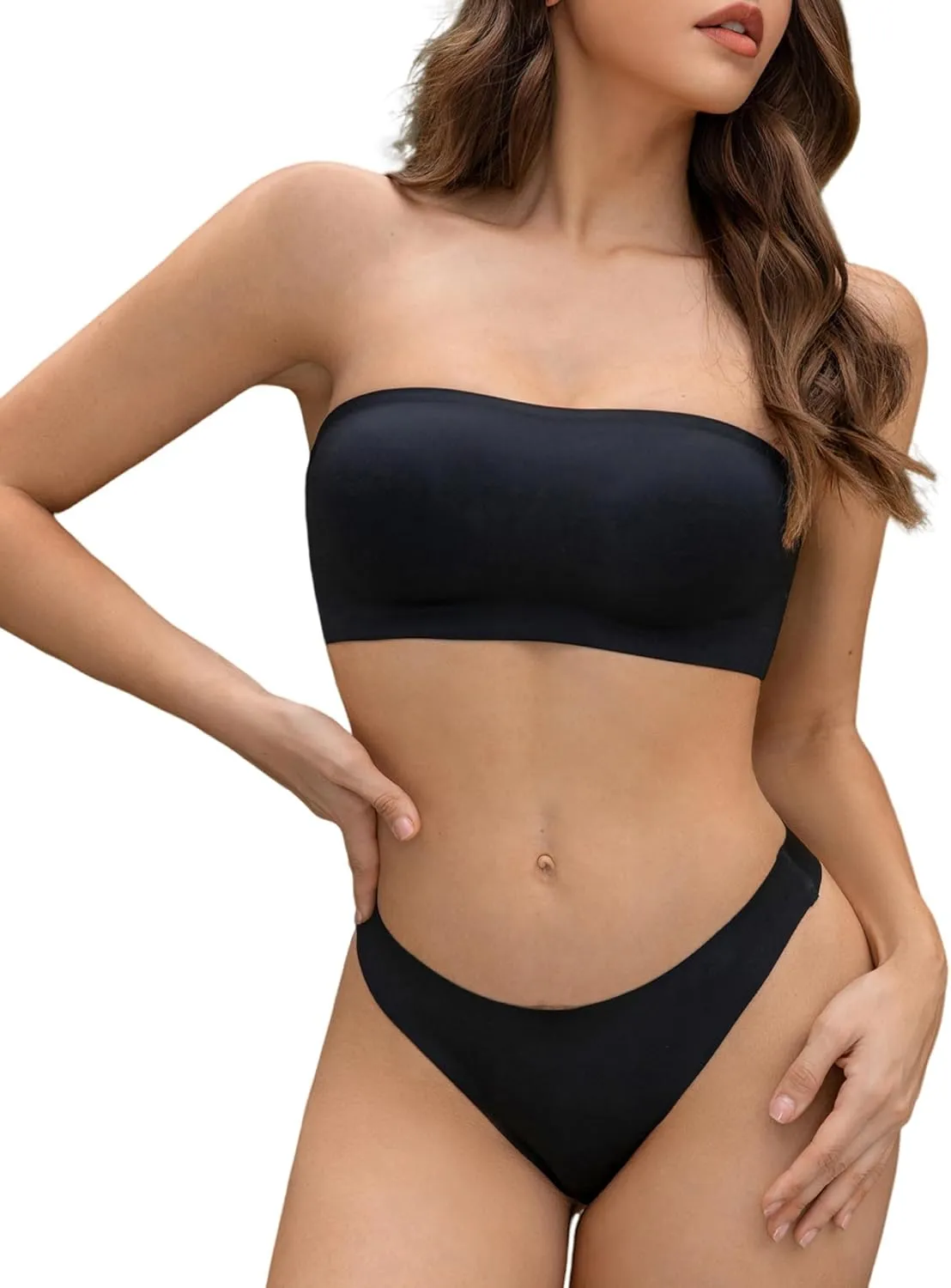 DEANGELMON Strapless Bras for Women Non-Slip Silicone Bandeau Seamless Tube Top Bralette Comfy Non Padded Stretchy Stylish