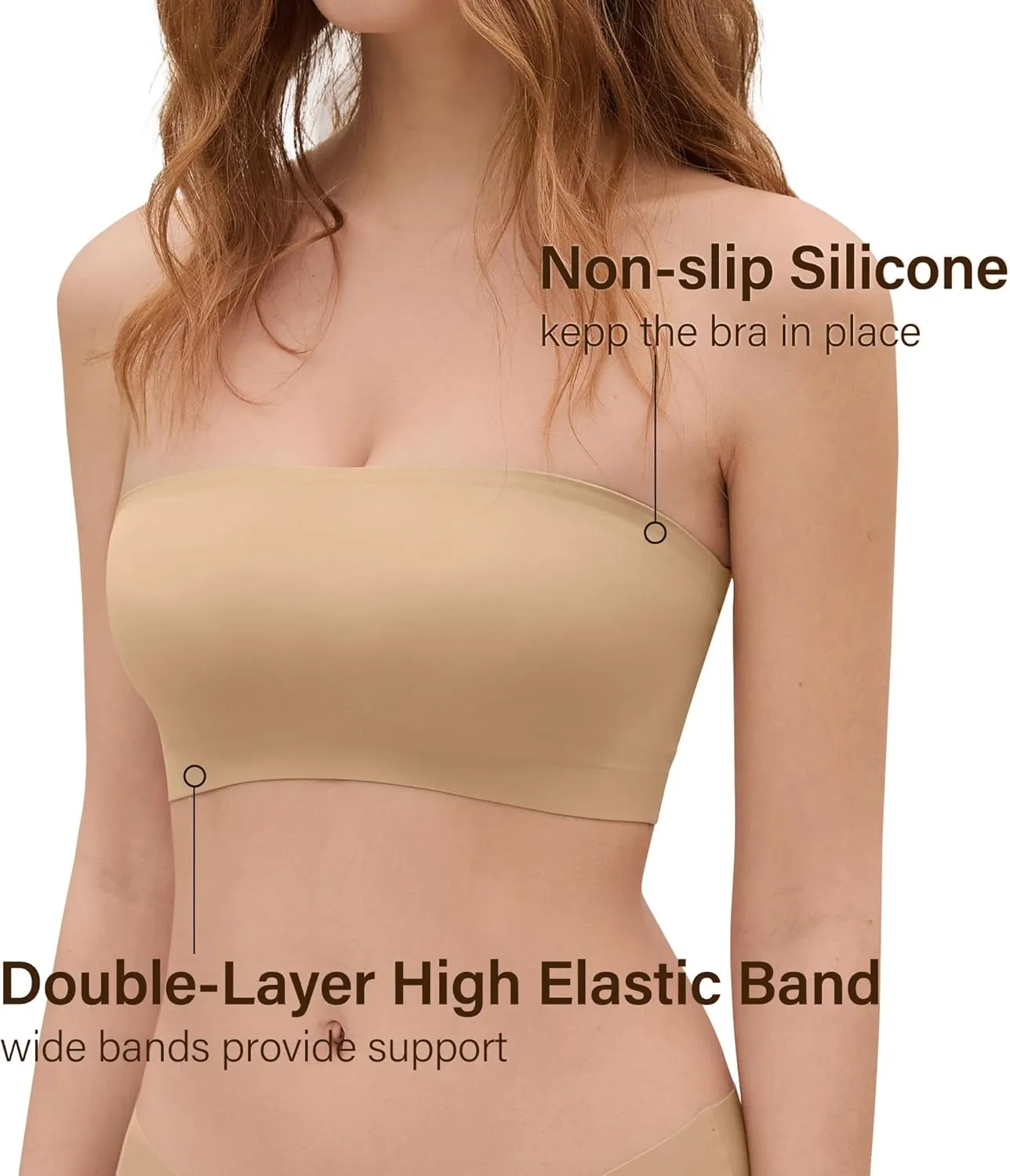 DEANGELMON Strapless Bras for Women Non-Slip Silicone Bandeau Seamless Tube Top Bralette Comfy Non Padded Stretchy Stylish