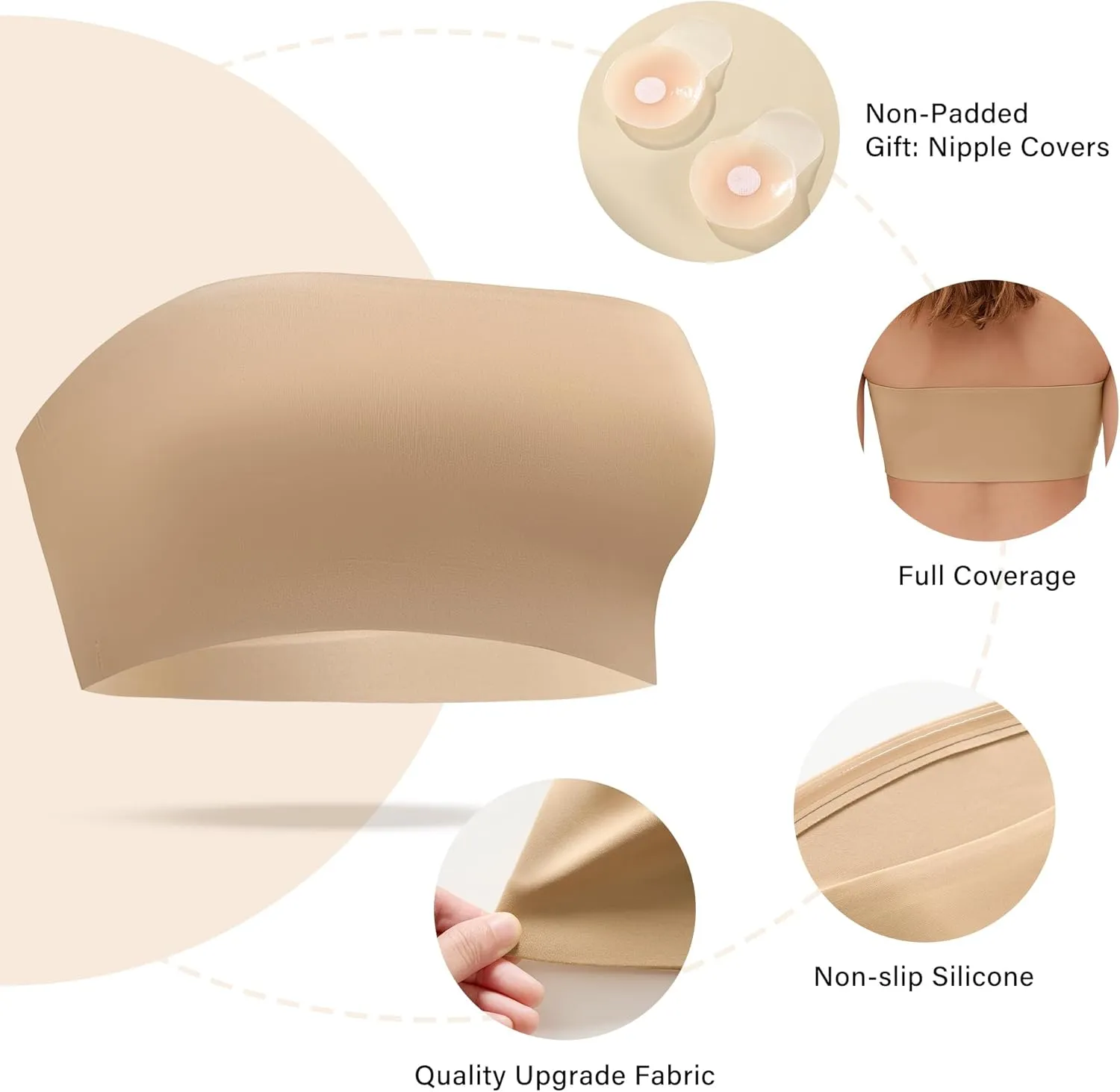 DEANGELMON Strapless Bras for Women Non-Slip Silicone Bandeau Seamless Tube Top Bralette Comfy Non Padded Stretchy Stylish