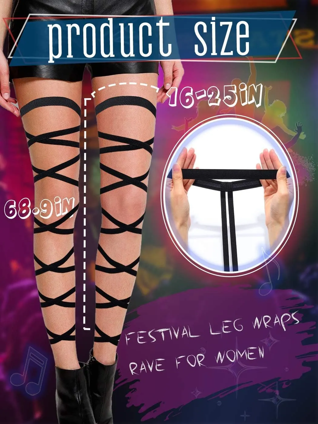 deladola Black Leg Wraps Rave Elastic Leg Straps Rave Party Garter Cross Bandage Music Festivals Costume for Women and Girls