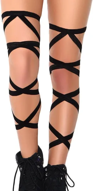 deladola Black Leg Wraps Rave Elastic Leg Straps Rave Party Garter Cross Bandage Music Festivals Costume for Women and Girls