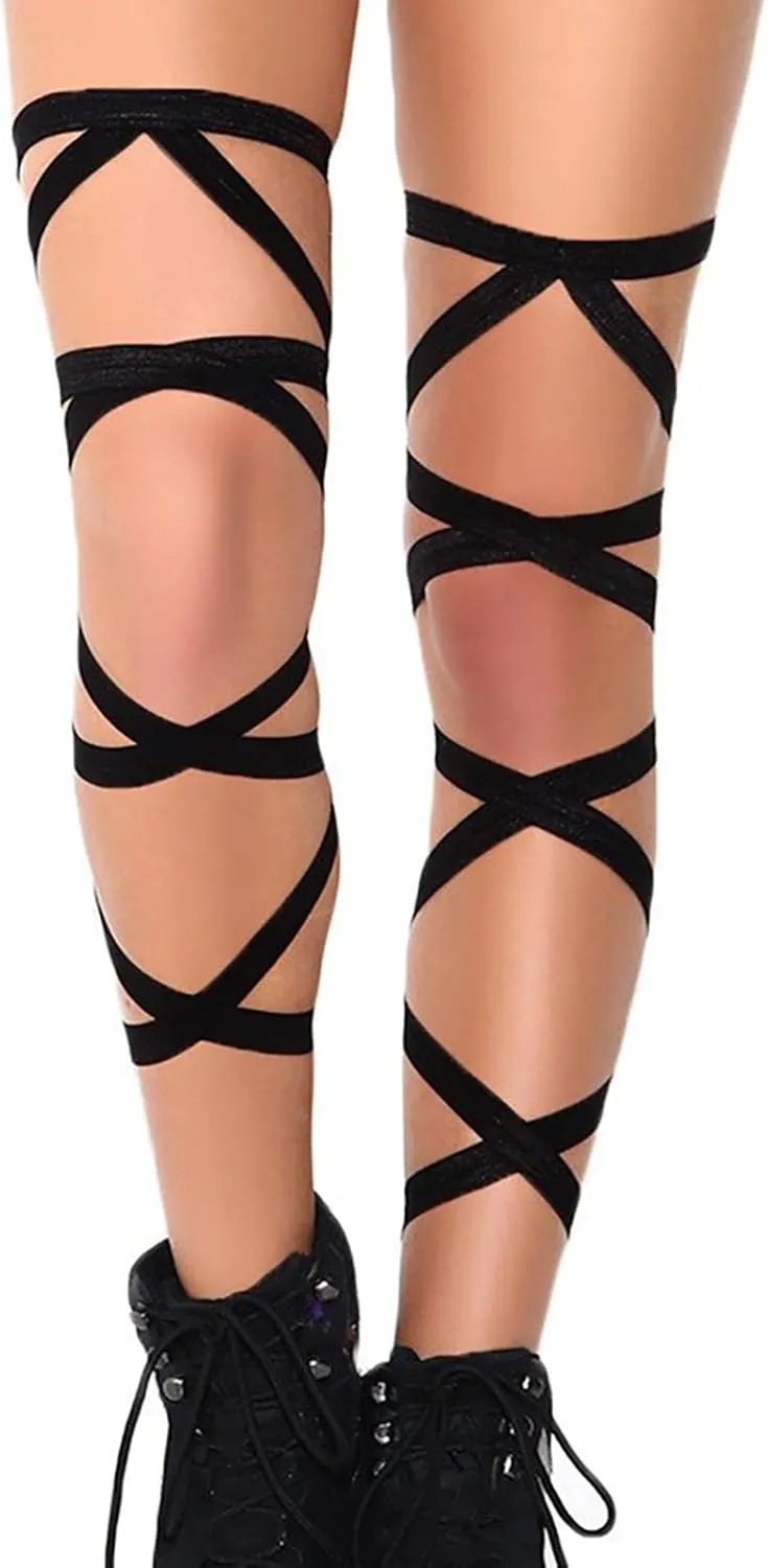 deladola Black Leg Wraps Rave Elastic Leg Straps Rave Party Garter Cross Bandage Music Festivals Costume for Women and Girls