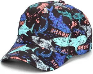 Julerwoo Kids Dinosaur & Shark Baseball Cap Fun Graphic Prints Adjustable Cap Sun Hats