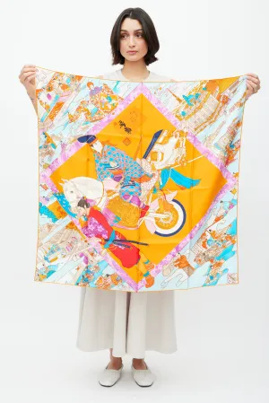 Orange & Multicolour Les Artisans de Hermès 90 Scarf