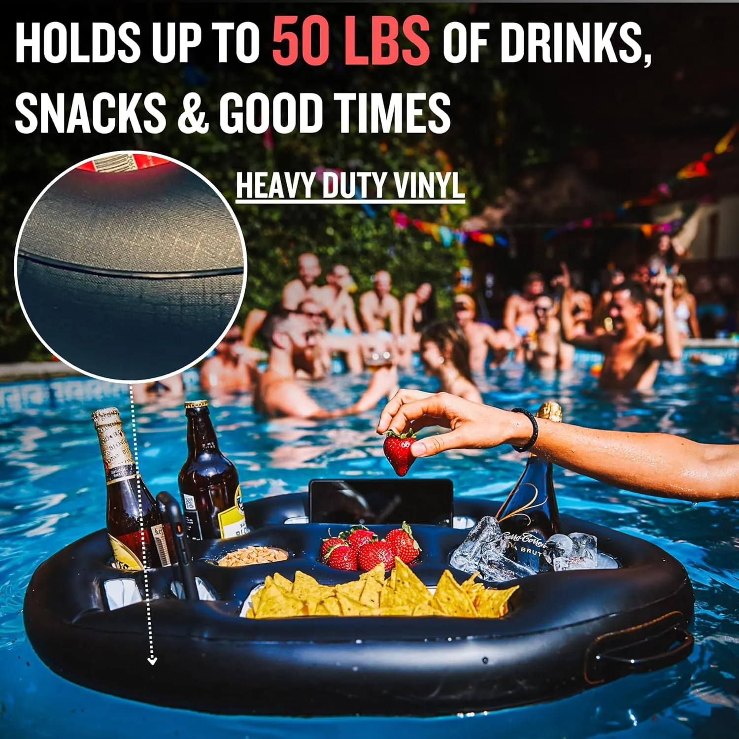 Premium Floating Drink Holder for Pool, Hot Tub Accessories for Adults - Holds Up to 50 LBS - Fun Swimming Pool Accessories for Adults, Cool and Unique Drink Floaties