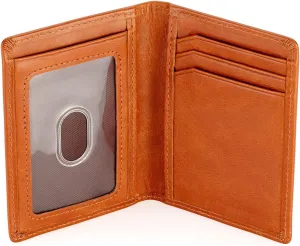 Stealth Mode Men's Slim Front Pocket Wallet - RFID Blocking, Thin Minimalist Bifold Design, Genuine Leather - ID Badge Window and 5 Sleeves for Money, Credit and Debit Cards, Driver's License - Brown