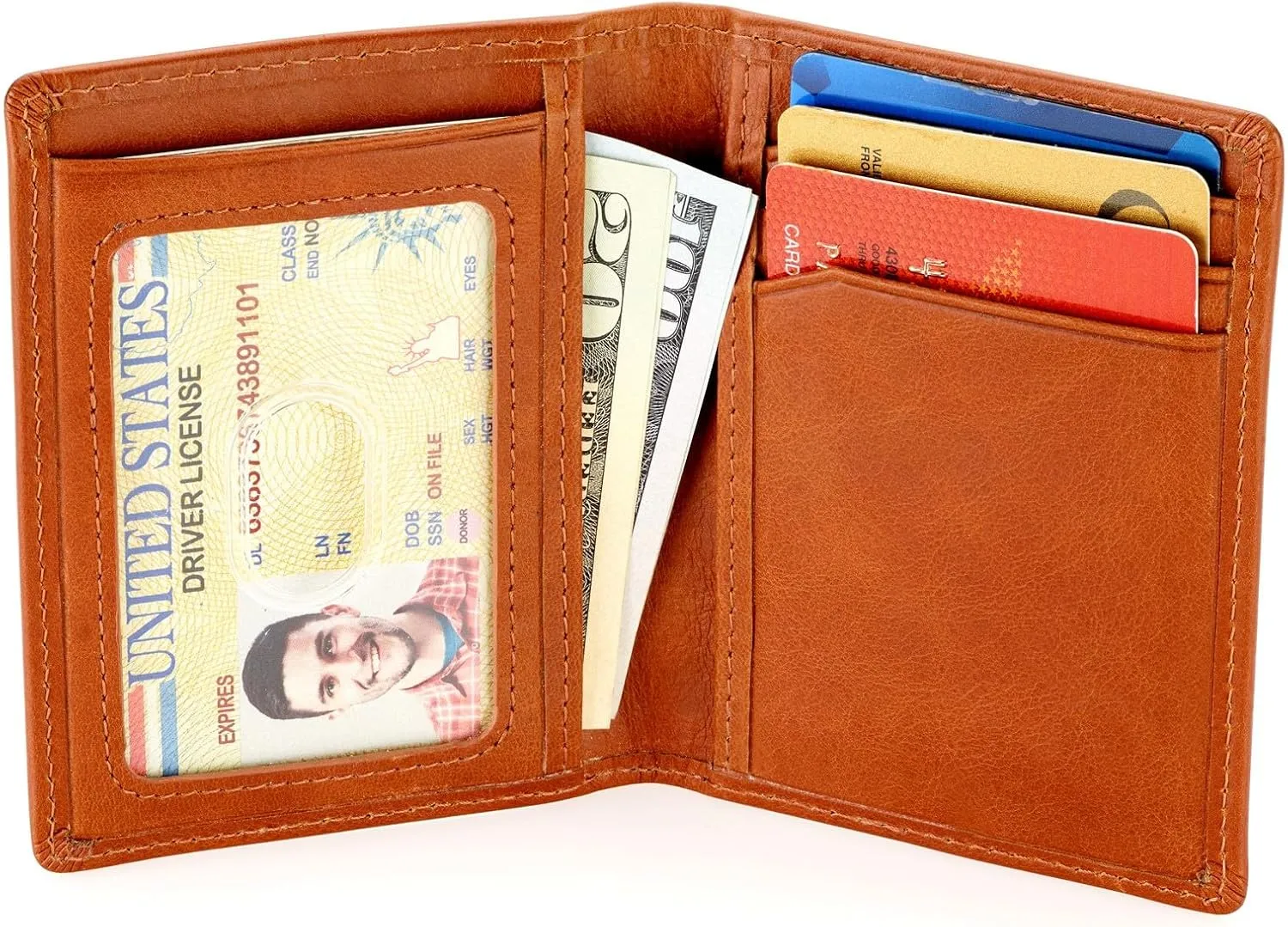 Stealth Mode Men's Slim Front Pocket Wallet - RFID Blocking, Thin Minimalist Bifold Design, Genuine Leather - ID Badge Window and 5 Sleeves for Money, Credit and Debit Cards, Driver's License - Brown