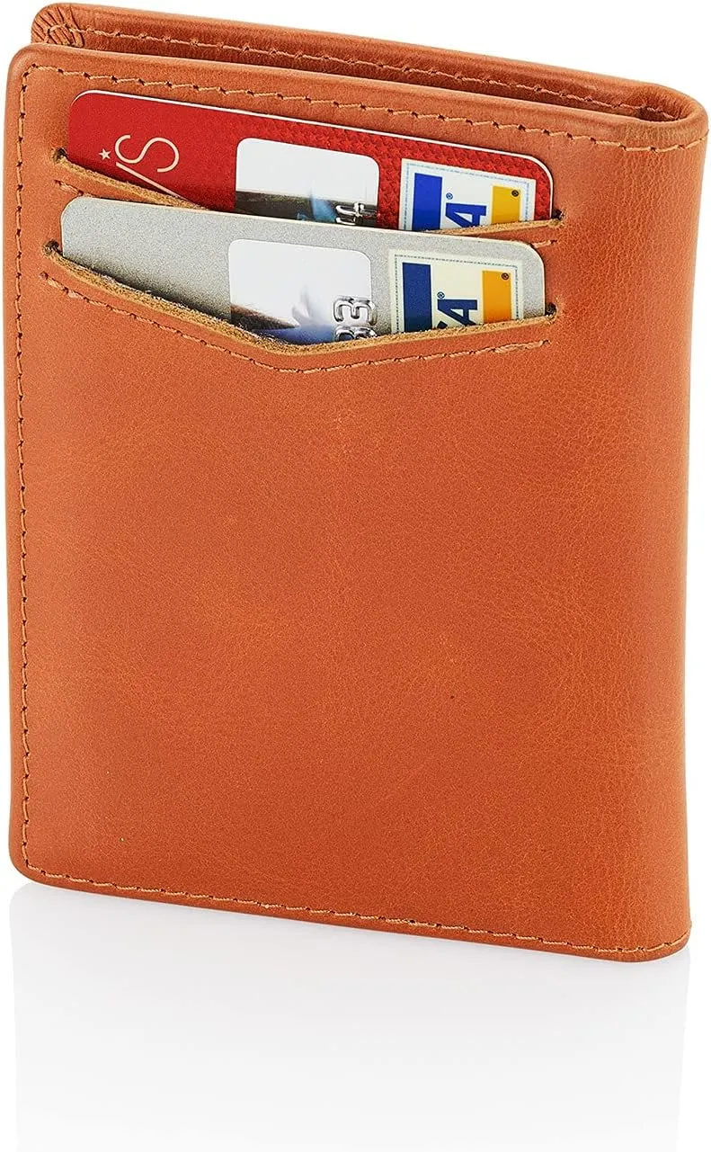 Stealth Mode Men's Slim Front Pocket Wallet - RFID Blocking, Thin Minimalist Bifold Design, Genuine Leather - ID Badge Window and 5 Sleeves for Money, Credit and Debit Cards, Driver's License - Brown