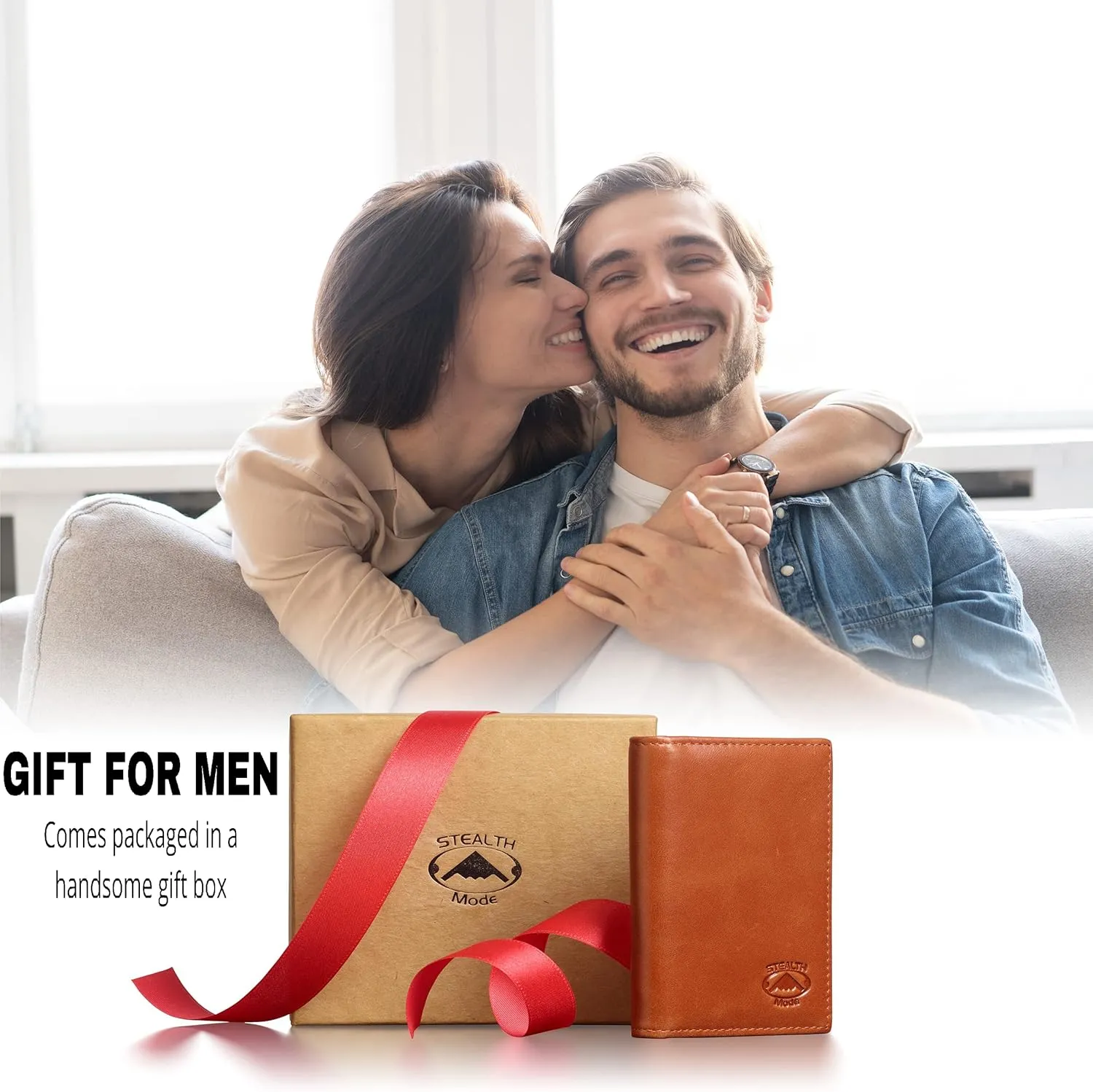Stealth Mode Men's Slim Front Pocket Wallet - RFID Blocking, Thin Minimalist Bifold Design, Genuine Leather - ID Badge Window and 5 Sleeves for Money, Credit and Debit Cards, Driver's License - Brown