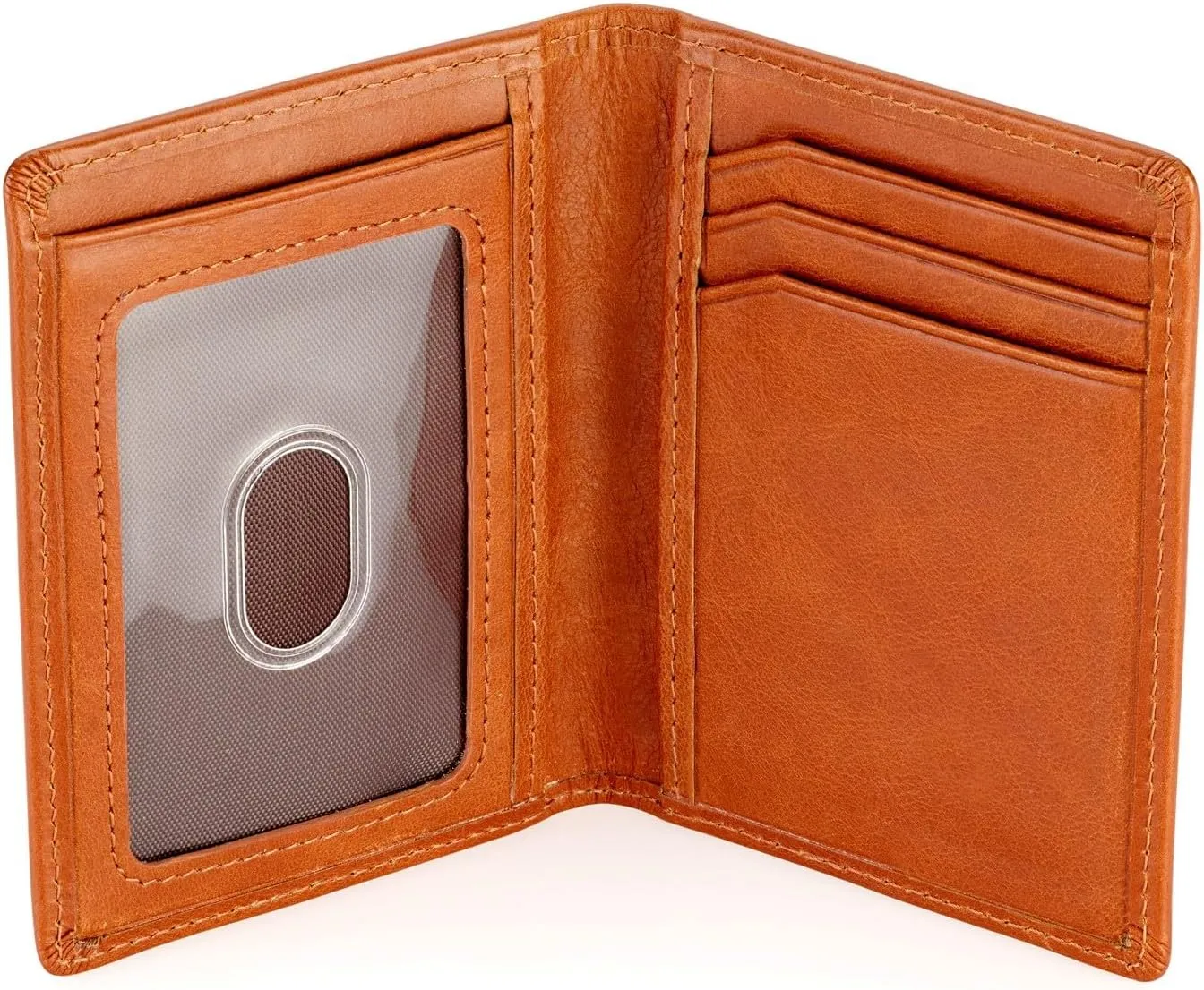 Stealth Mode Men's Slim Front Pocket Wallet - RFID Blocking, Thin Minimalist Bifold Design, Genuine Leather - ID Badge Window and 5 Sleeves for Money, Credit and Debit Cards, Driver's License - Brown