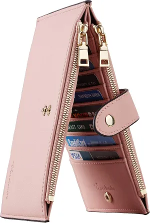 Travelambo Leather Wallets for Women Slim RFID Blocking Bifold Credit Card Holder Wallet