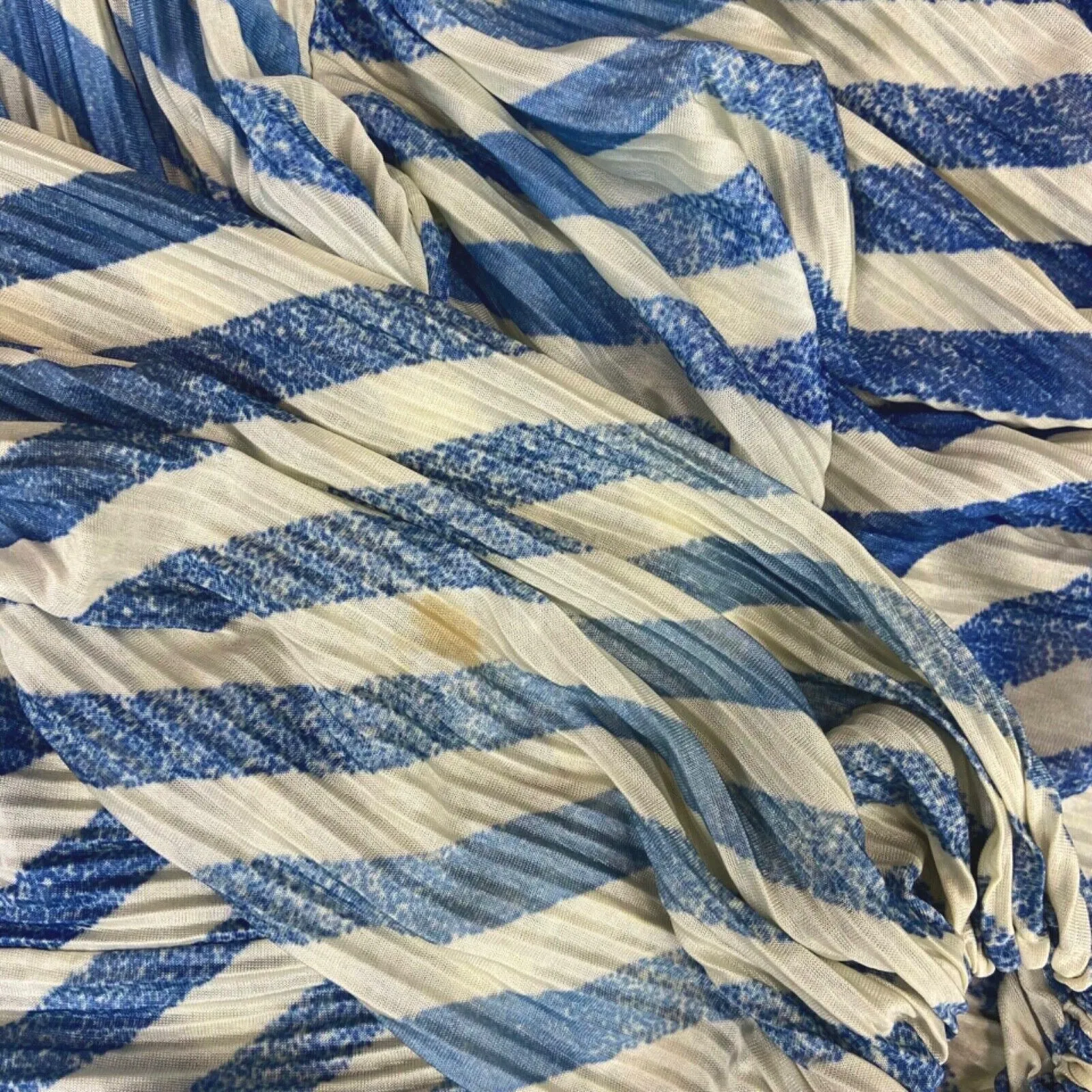 Vintage 80s 90s Blue Striped Pleated Long Sleeve Belted Dress 10 12 M
